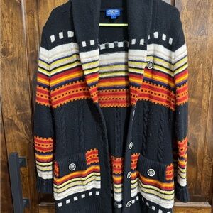 Pendleton Black Shawl Collar Cardigan with Southwestern Stripe Accents
